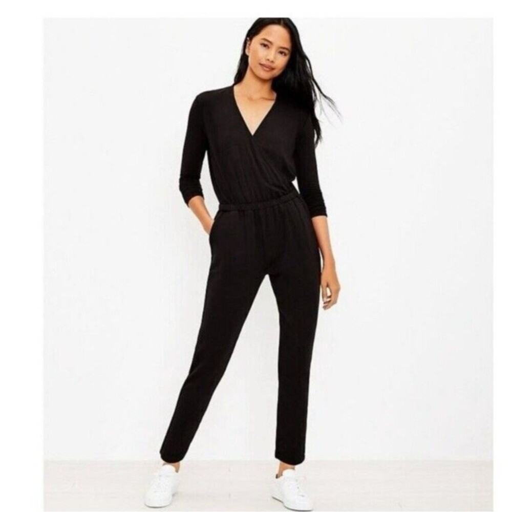 Lou & Grey Black Soft Jumpsuit S blend Crossover Long Sleeves